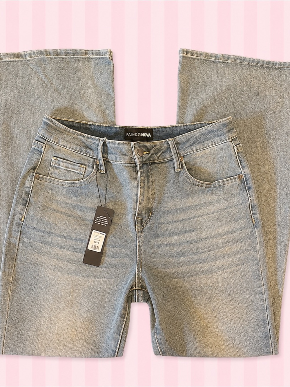 NWT Fashion Nova Classic Compression Stretch Flare Jeans Vintage Wash Size 9